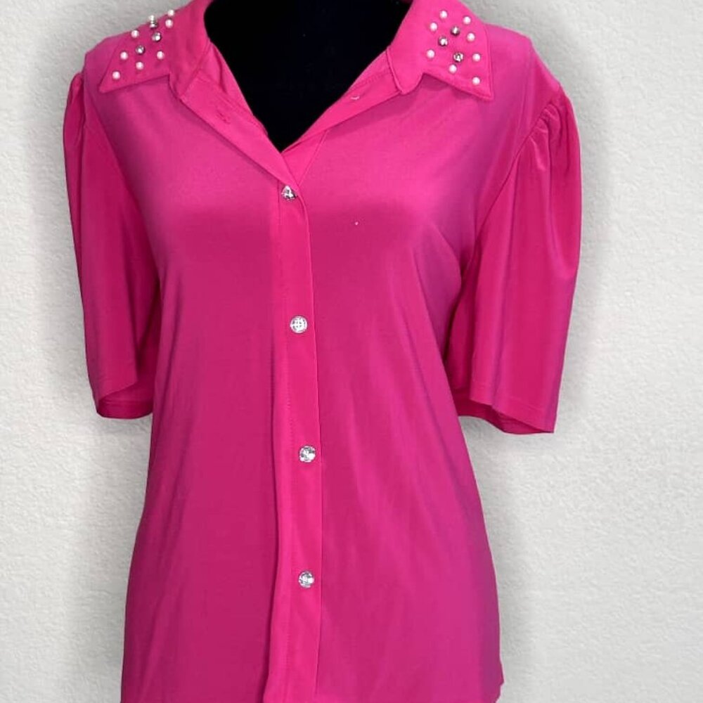Pearl-Collar Button-Down Blouse
